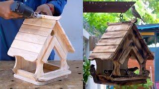 Build DIY Woodworking Bird House And Bird Feeder