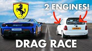 Ferrari 488 Pista v Twin-Engine 1200HP Corsa | DRAG RACE