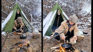 4k hd solo camping in heavy snow mountain| outdoor cooking|