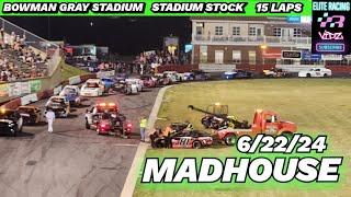 STADIUM STOCK MAYHEM @ THE MADHOUSE 15 LAP FEATURE 6/22/24 #racing #circletrack #crash #4cylinder