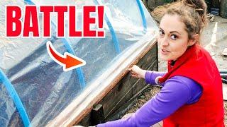 I tried building a hinged hoop house, raised bed baths but it was a BATTLE!