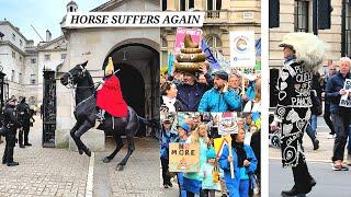 King's Horse is Going Through a Difficult Time Once More as They Pass in Front of the Horse Guards