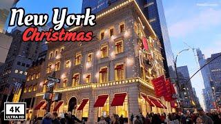 Christmas in New York City |  Walking Fifth Avenue |  Rockefeller Saks Cartier Louis Vuitton  [ 4K ]