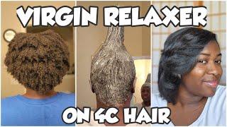 VIRGIN RELAXER ON 4C NATURAL HAIR AT HOME️ (yes I went from natural to relaxed after 21 months🫣)