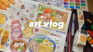 art vlog  watercolor food art, trying new art supplies from stationery pal, cozy rainy days 