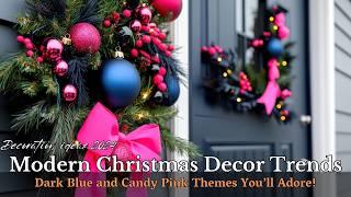 Top 12 Holiday Christmas Decor Trends 2024: Modern Dark Blue and Candy Pink Inspirations