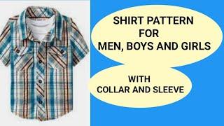 How to draft shirt pattern, with collar and sleeve (men, boys and girls' shirt)