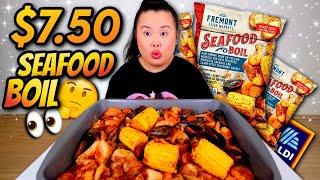 ALDI'S $7.50 SEAFOOD BOIL MUKBANG 먹방 EATING SHOW + SHRIMP + MUSSELS + POTATO + SAUSAGE + CORN RECIPE