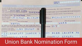 Union Bank Nomination Form Fill Up | Union Bank Of India New Nomination Form DA-1 | UBI Nominee Form