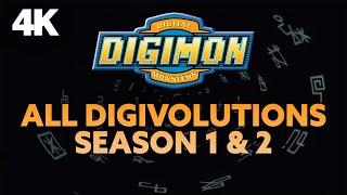 (DUB) Digimon Season 1 & 2 ALL DIGIVOLUTIONS「4K AI UPSCALE」