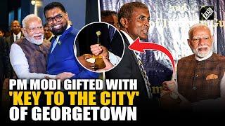 PM Modi presented with 'Key to the City' of Georgetown on arrival in Guyana