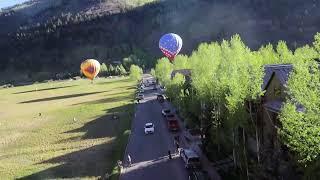 The landing of balloon at the Telluride Balloon Festival Sunday Morning