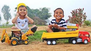 Kids are playing with Bruder JCB, Unboxing New Truck Toy | Kid Loading soil In Dumper with JCB