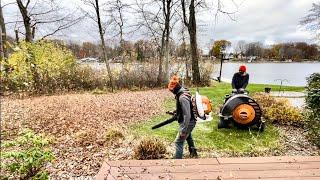 "Efficient Fall Leaf Cleanup by the Lake | Scag Windstorm & Stihl BR 800 Blower"