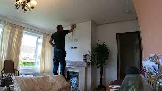 WALL MOUNTING A TV & ADDING A POWER OUTLET.  ALL CABLES HIDDEN IN WALL OUT OF SIGHT.  SHORT VIDEO