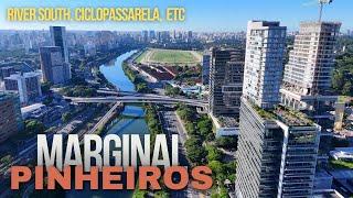 Drone na Marginal Pinheiros: Obras do River South e Ciclopassarela Erika Sallun pronta - São Paulo