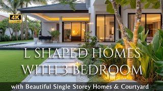 L-Shaped Single-Storey Modern Homes with 3 Bedroom Ideas & Luxury Courtyard: Seamless Indoor-Outdoor