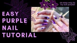 EASY PURPLE NAIL TUTORIAL WITH DECALS - Polar Bear Style: Floral Nails with Foils and Flakie Glitter