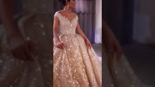 Luxury Champagne heavy beading wedding dress custom made bridal dress fitting Amanda Novias