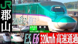 4K / TOHOKU SHINKANSEN KORIYAMA station / Series 200 color's E2, Silver E3 320km/h high speed pass