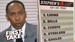 FIRST TAKE| Stephen's A-List: Lions are the best team in NFL, Bills dethrone Chiefs for top AFC spot