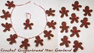 HOW TO CROCHET SMALL GINGERBREAD MAN GARLAND FOR CHRISTMAS | CROCHET GINGERBREAD MAN COOKIE APPLIQUE