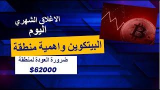 الاغلاق الشهري اليوم والبيتكوين في مناطق خطيرة وسلبية وضرورة العودة لمناطق 62000$