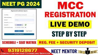 NEET PG 2024 ll MCC Registration LIVE DEMO ll Registration and Security Deposit  Schedule & Brochure