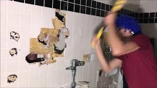 TRASHING BATHROOM! WE DESTROYED EVERYTHING INSIDE!!! BREAKING WALLS, TOILETS, AND MORE!!!