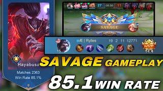 19 KILLS! SAVAGE GAMEPLAY TOP GLOBAL 1 HAYABUSA MOBILE LEGENDS