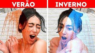 VERÃO vs INVERNO | Desafios, Truques e Pegadinhas por Ideias Incríveis GOSTEI