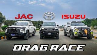 JAC T9 vs Toyota Revo GR vs Isuzu D-Max Drag Race | Which Pickup Rules the Road? | PakWheels