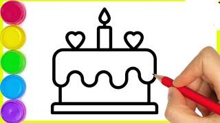 How to draw a Cute cake | A cute cake drawing step by step | Birthday Cake drawing easy with Colour