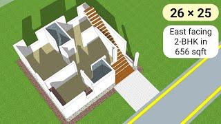 26 x 25 East facing house plan | 2bhk floor plan in 656 sqft