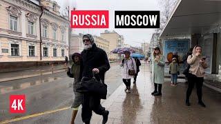  4K HDR Moscow 2024 | Walking In The Rain | Umbrella And Traffic Sounds | Russia Walk Сity Tour