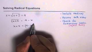 Q4 Solve Radical Equation and Check for Extraneous Roots