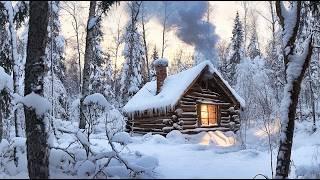 OFF GRID LIVING in the WINTER FOREST | WILDERNESS CABIN LIVING