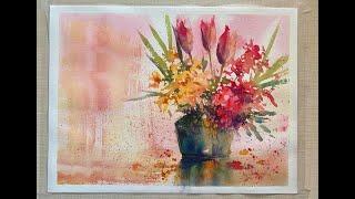 How To Paint Simple, Beautiful Watercolour Flowers, loose watercolor floral tutorial Demonstration