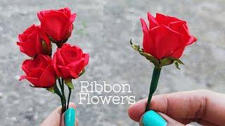 DIY rose/how to make satin ribbon flowers rose easy