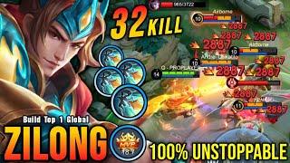 32 Kills No Death!! Zilong MVP 18.7 Points 100% UNSTOPPABLE!! - Build Top 1 Global Zilong ~ MLBB