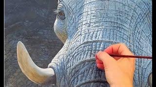 Ben Waddams (Wildlife Artist) paints an Elephant