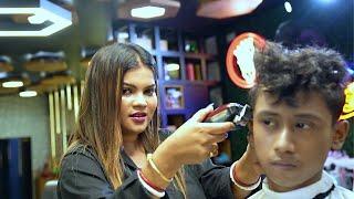 CUTE BOY HAIRCUT BY FEMALE BARBER | RAINBOW BEAUTY AND TATTOO#rainbowasmr#menshairstyle#menshaircut