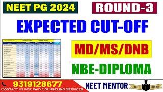 NEET PG 2024 ll Round 3 Expected Cut Off ll MD/MS/DNB/NBE- DIPLOMA ll 2023 vs 2024