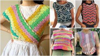 crochet  cotton thread colourful fancy top/cute crop top designs ideas