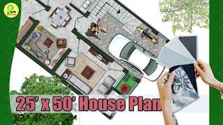 25×50 House Plan with Car Parking, Design Ideas, 2 BHK House, 25*50 House Design, #indianstyle