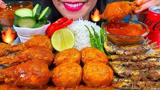 ASMR MASALA FISH FRY, SPICY CHICKEN CURRY, EGG CURRY, CHILI, RICE MASSIVE Eating Sounds