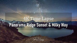 4K: Panorama Ridge Sunset, Sky and Milky Way Time Lapse