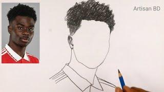 How To Draw Realistic Face Bukayo Saka || Easy Pencil Sketch || Portrait Tutorial