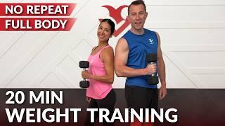 20 Min Weight Training for Weight Loss and Strength - Home Full Body Dumbbell Workout for Women Men