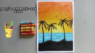 sunset scenery /oil pastel drawing for beginners / people artwork-artarea